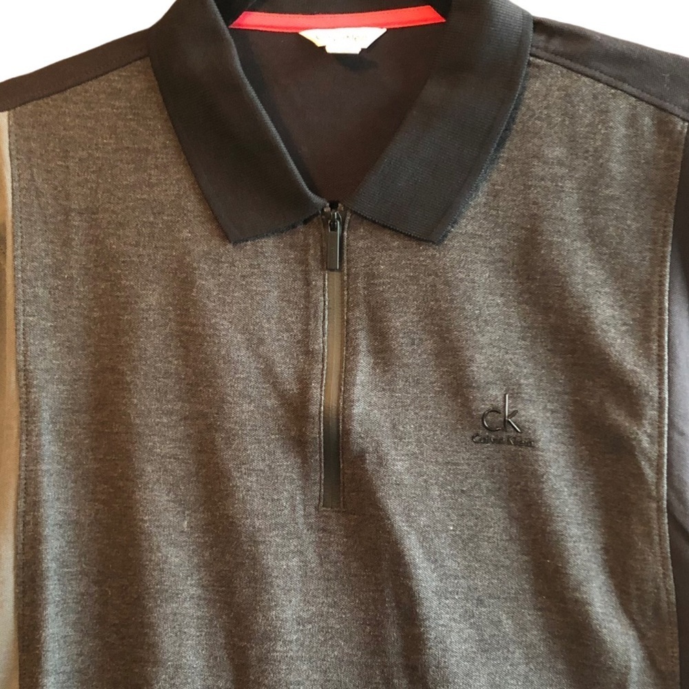 Calvin Klein Tri-colour Quarter-zip Pima Cotton Short Sleeve Shirt - Size L - Picture 3 of 7
